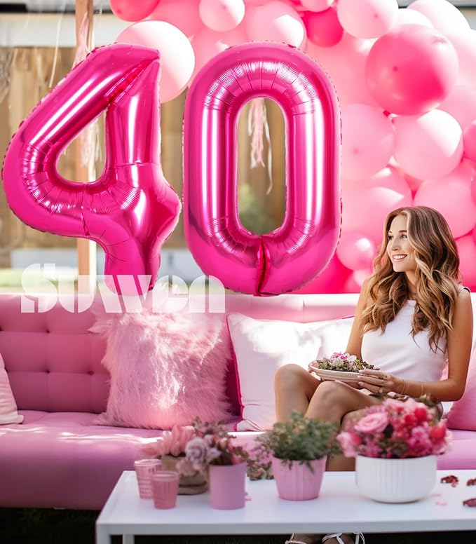 SUWEN 40 Inch Large Hot Pink 40 Balloon Numbers Big Foil Helium Number Balloons - Image 3