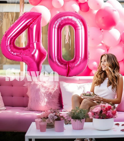 SUWEN 40 Inch Large Hot Pink 40 Balloon Numbers Big Foil Helium Number Balloons - Image 3