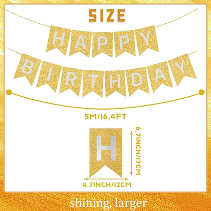 Gold Happy Birthday Banner - 16 ft Pre-Strung Gold Birthday Party Decorations - Image 4