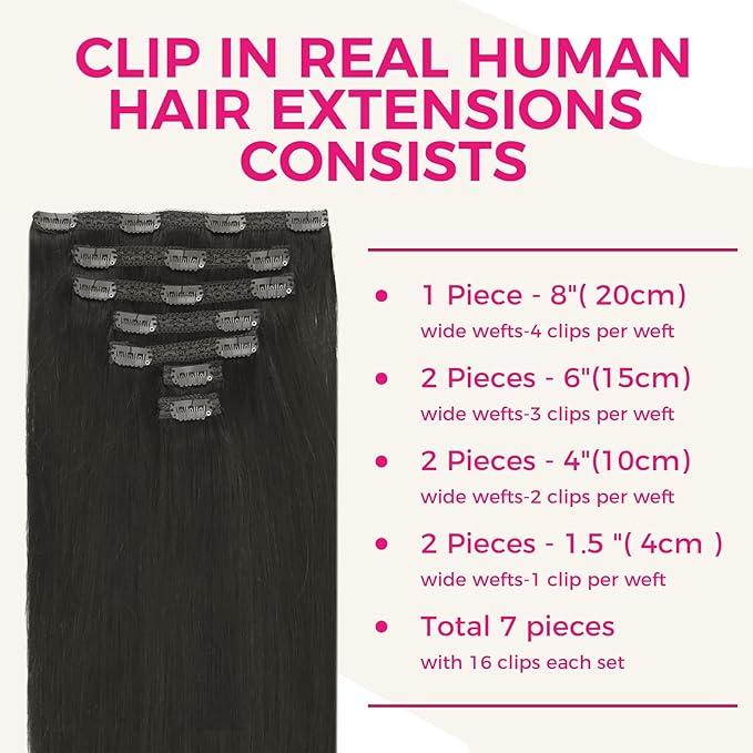 Lashey Hair Extensions Real Human Hair, 7pcs 120g #1B Natural Black 22 Inch, Long Straight Clip in Hair Extensions Real Human Hair Extensions Remy Human Hair for Black Women