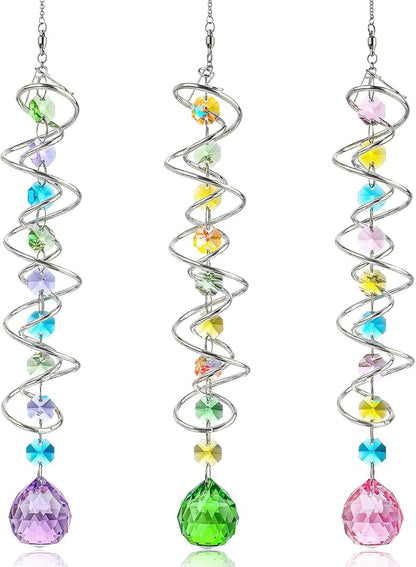 Set of 3 Crystal Suncatcher Spiral Wind Spinner Gazing Ball Decor | Crystal by HDHYALINEDORA