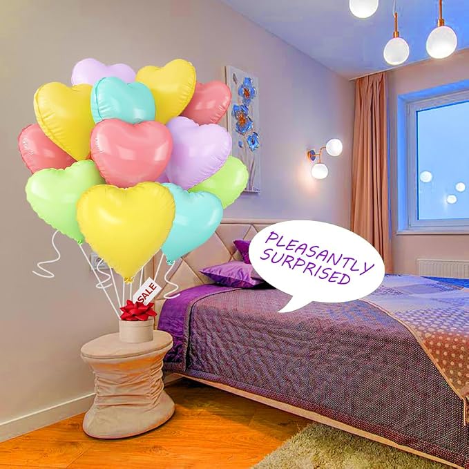 5 Colors Heart Balloons，18 Inch Color of Macaron Foil Mylar Love Heart Shaped - Image 4