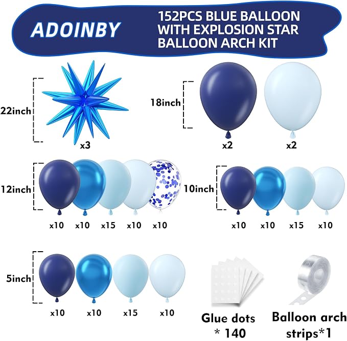 Blue Balloon Arch Kit, Different Size Balloons Kit - Image 2