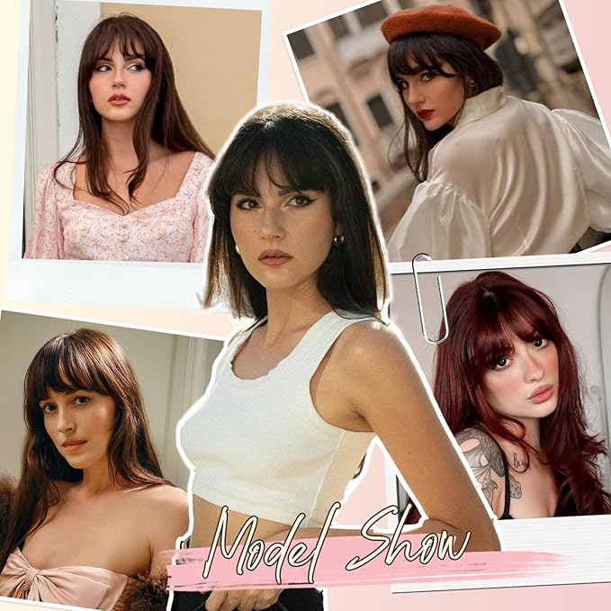 Clip in Bangs, Synthetic French Bangs Hair Clip, Silver Grey Fake Bangs Fringe with Temples Hairpieces for Women Natural Curved Hair Extensions for Daily Wear