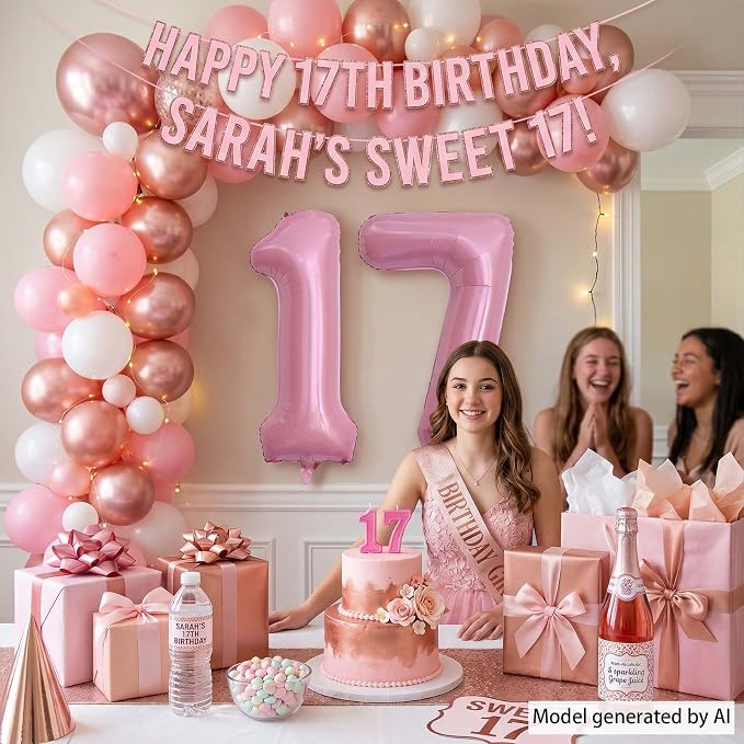 Pearlescent Pink Number 17 Balloon 40 Inch, Shiny Foil - Image 2