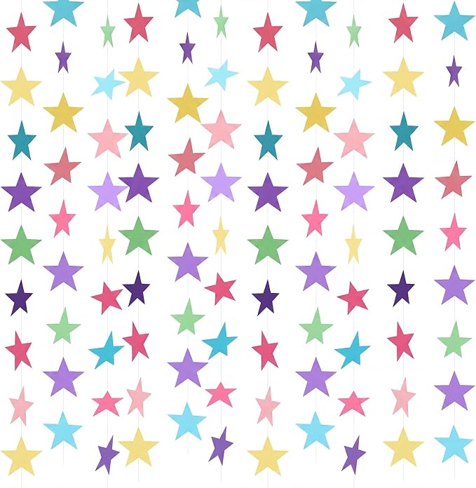 Patelai 130 ft Star Garland Banner Decor, Macaron Color by Patelai