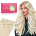 WENNALIFE Seamless Clip In Hair Extensions Human Hair, 22 Inch 150g 7pcs Platinum Blonde Real Hair Extensions Clip in Human Hair Invisible PU Skin Weft Natural Remy Human Hair Extensions