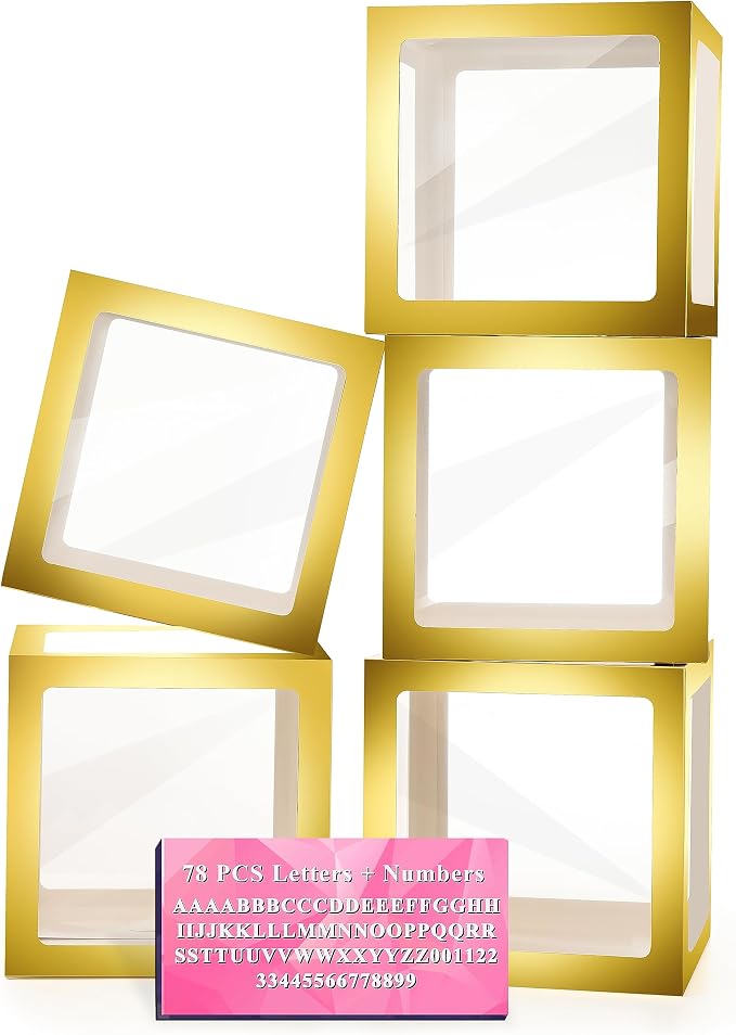 Baby Boxes with Letters for Baby Shower, 5 Clear Balloon Boxes with 78 Letters by Lovelite