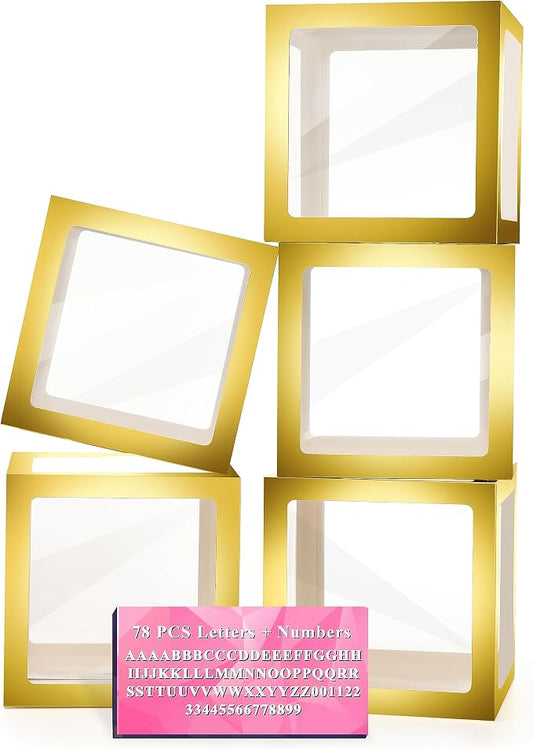 Baby Boxes with Letters for Baby Shower, 5 Clear Balloon Boxes with 78 Letters by Lovelite