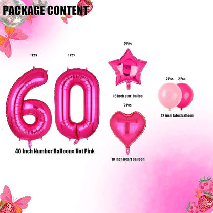 40 Inch Number Balloon Hot Pink 60 Set Pink Theme 60th Birthday Decor 10Pcs | - Image 2
