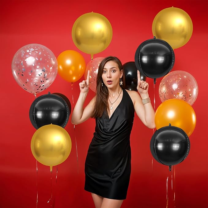 6Pcs Black Gold Round Foil Balloons, Giant 4D Round Ball Balloons, 22 Inch - Image 5