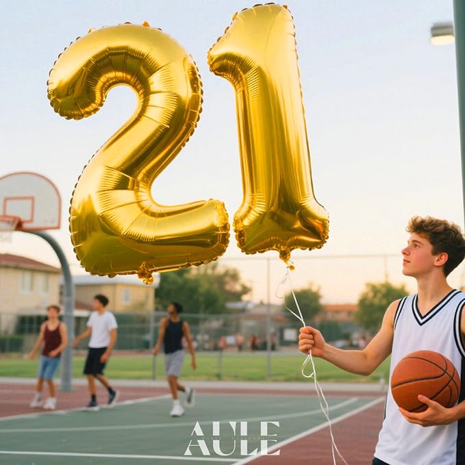 AULE 40 Inch Gold 21 Balloon Number Foil 0-9 Birthday Big Numbers | Birthday - Image 3