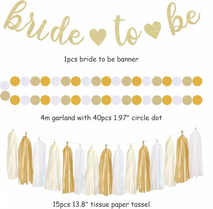 Champagne Gold White Bridal-Shower Party-Decorations - Image 2