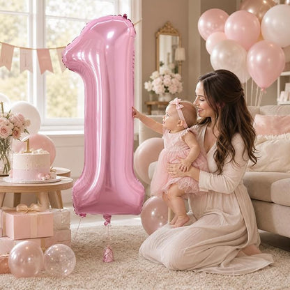 40 Inch Pink Number 1 Balloon, Giant Number Balloons, Birthday Decorations | - Image 4