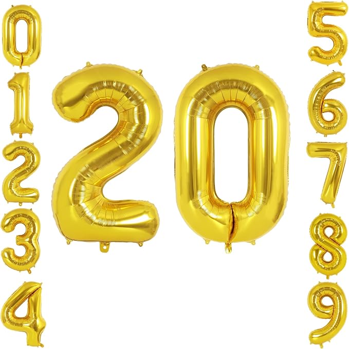 40 Inch Gold Number 20 Foil Balloon by TNCDJKPA