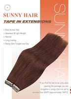 Sunny Hair Tape in Hair Extensions Real Human Hair Invisible Remy Hair Extensions Tape ins for Women Auburn Brown 12 inch 20Pcs