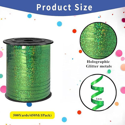 500 Yards Green PVC Glitter Curling Ribbon, 5mm Wide, 1524cm Long, Home Decor - Image 2