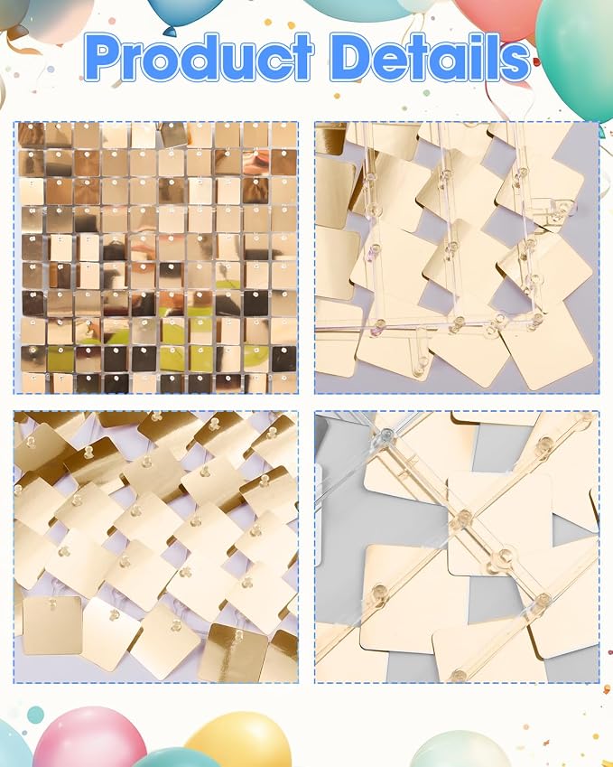 Light Gold Shimmer Wall Backdrop, 24 Panels, 6x4 Ft Photo Backdrop | wedding - Image 7