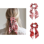 Gnomes Heart Toddler Bow Hair Ties No Damage Pack of 2 Checkered Scrunchies Hair Ties for Women Accessory Valentine's Theme Scarf Scrunchy