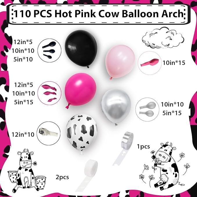 Hot Pink and Black Balloons Arch Kit, Cowgirl Farm Birthday Decoration western - Image 2