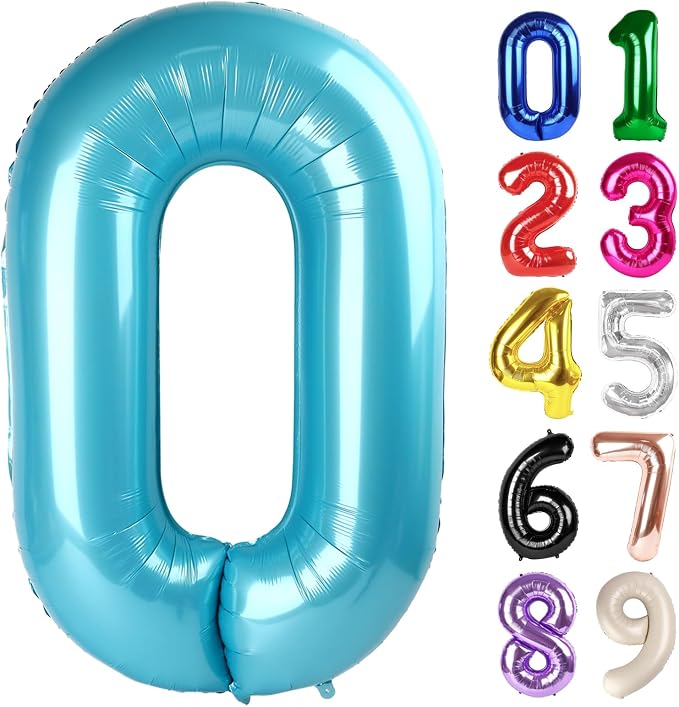 0 Balloon - Pastel Blue Birthday Number Balloons, 40 Inch Decorations | Pastel by ALPHADELTAPI