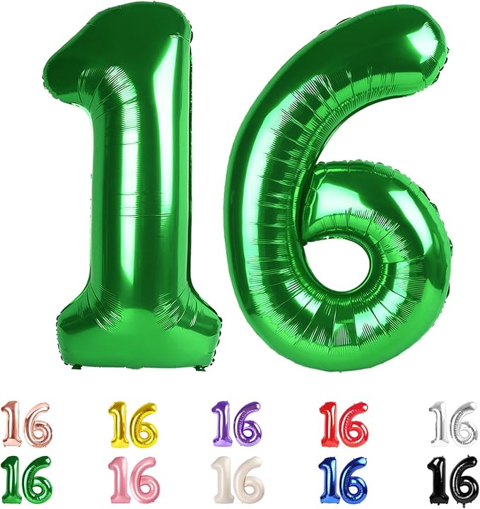 Number 16 Balloon 40Inch for 16 Year Old Birthday Decorations, Dark Green | by Mluchee