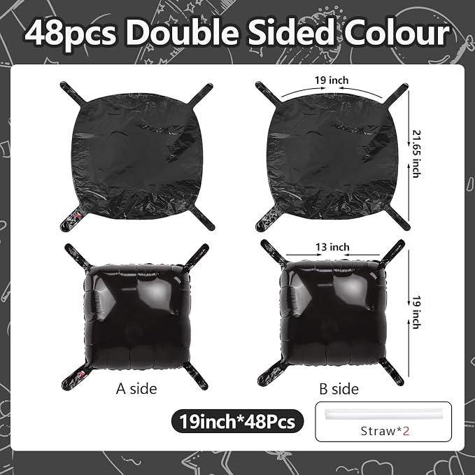 NISOCY 48PCS Metallic Black Square Foil Balloons Wall Backdrop | Double Sided - Image 2