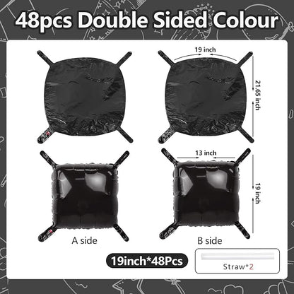 NISOCY 48PCS Metallic Black Square Foil Balloons Wall Backdrop | Double Sided - Image 2