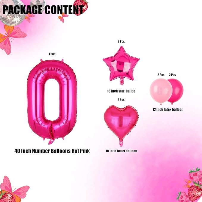 40 Inch Number Balloons Hot Pink 0 Pink Themed 10th Birthday Party Decor | - Image 2