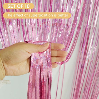10 Pack Pink Backdrop Curtain 3.2ft x 8.2ft Metallic Tinsel Foil Fringe - Image 2