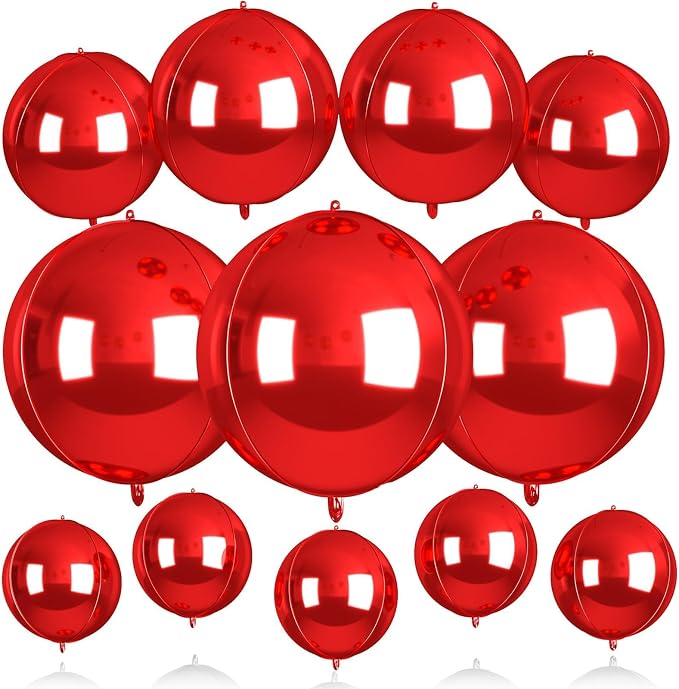 12Pcs Red Round Balloons Foil, Big Metallic Red Foil Balloons Helium by BIAPIAN