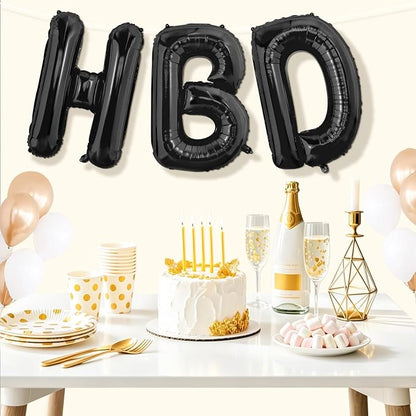 Black HBD Balloons, HBD Foil Letter Balloon - Image 7