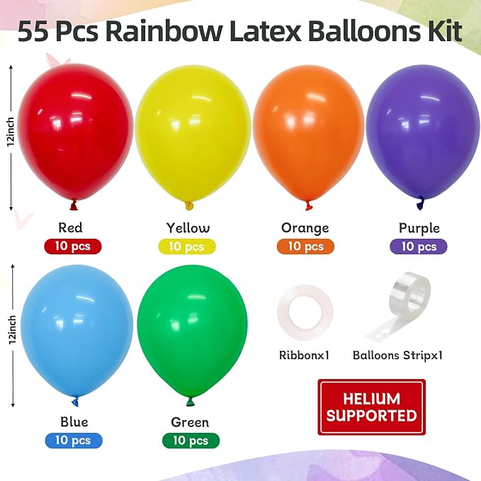 Rainbow Balloons 12 Inch 60 Pcs Assorted Color Latex Balloons - Image 2