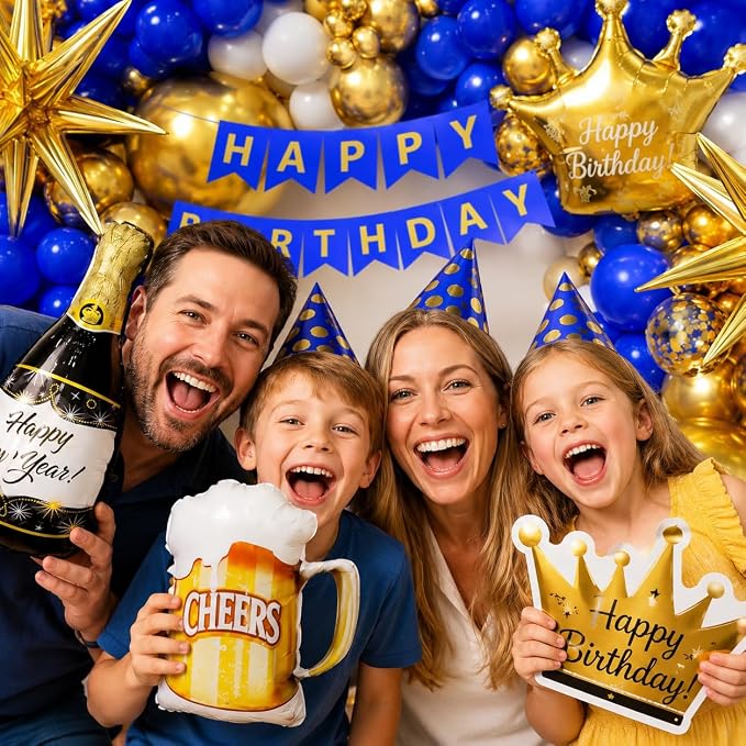 Royal Blue Gold Birthday Party Decorations 153pcs - Image 4