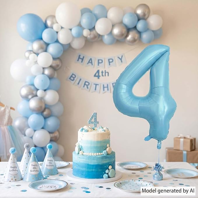 Pearlescent Blue Number 4 Balloon 40 Inch, Shiny Foil - Image 3