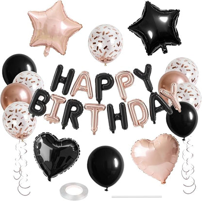 27 Pcs Rose Gold Black Birthday Decorations, 3D Letters Rose Gold Black Happy by WEIKA