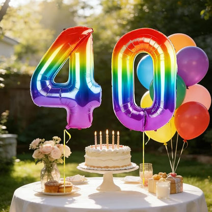 40 Inch Number 40 Balloons for 40th Birthday Party Decorations, 0-100 Rainbow - Image 3