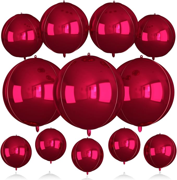 12Pcs Red Round Balloons Foil, Large Metallic Dark Red Burgundy Balloons by BIAPIAN