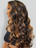 YIROO Bye Bye Knots 7x5 HD Lace Glueless Wig Human Hair Highlight Ombre Brown Body Wave Wig with Elastic Drawstring, Pre Cut Pre Plucked Pre Bleached Invisible Knots Put On and Go 150% Density 18Inch
