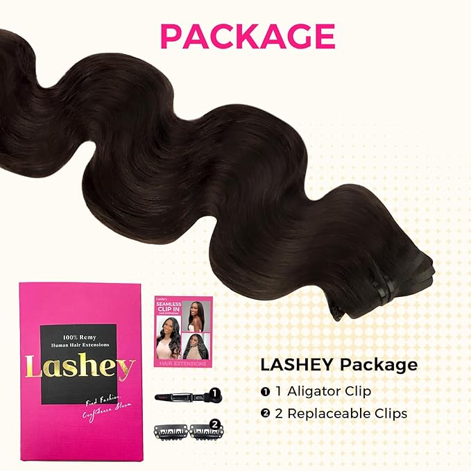 Lashey Seamless Clip in Hair Extensions Human Hair #2 Dark Brown Body Wave Clip in Hair Extensions Real Human Hair 7pcs 110g 20 Inch PU Weft for Women