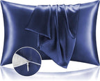 BEDELITE Satin Pillowcase with Zipper, Navy King Size Pillow Cases Set of 2, Super Soft and Cooling Similar to Silk Pillow Cases, Gift for Women Men(20x36 Inches)