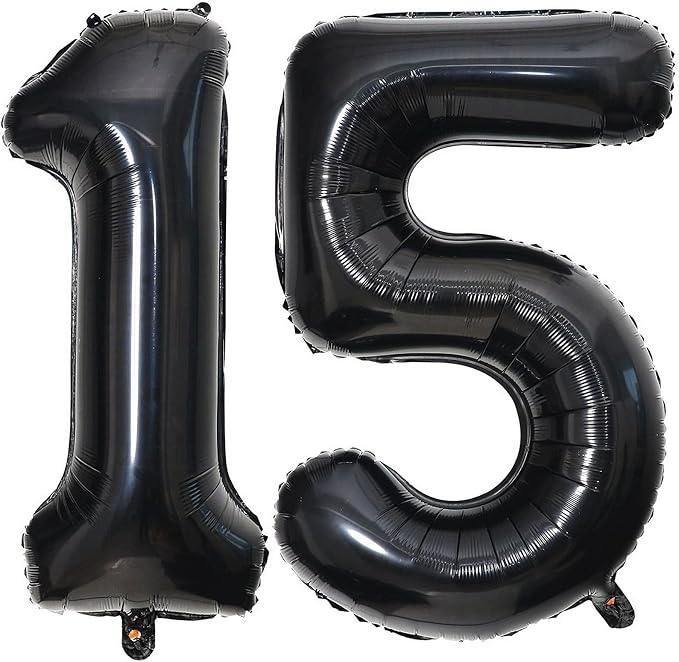 40 Inch Black 15 Number Balloons Giant 15 Balloons Black Birthday Balloons 15th by LHOAVWE
