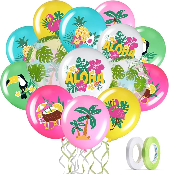 Zhanmai 50 Pcs Hawaiian Party Balloon Decorations, Aloha Tropical Luau Latex by Zhanmai