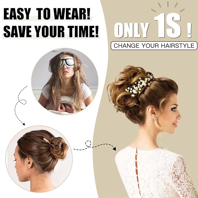 HMD Tousled Updo Messy Bun Hairpiece - Synthetic Hair Extensions with Elastic Rubber Band - Scrunchies & Updo Ponytail Hairpieces for Women
