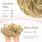FESHFEN Messy Bun Hair Piece - Large Elastic Wavy Curly Hair Bun Scrunchies Ponytail Extensions Synthetic Chignon Hairpieces for Women, Sunny Blonde 1.94oz