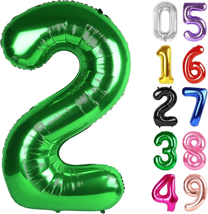 Green Number 2 Balloon 40 Inch, 2nd Birthday Party Decorations Men Women | Foil by IWERP