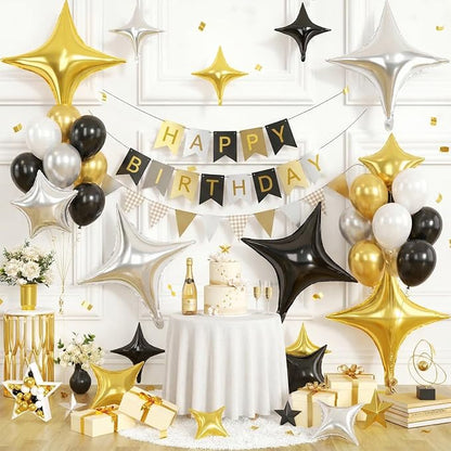 Gold Black Star Balloons, 26 Inch and 10 Inch Black Gold Stars Shaped Balloon - Image 6