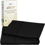 California Design Den King Size Pillowcase Set - 400 Thread Count, 100% Cotton Sateen, Set of 2 Pillow Covers, Soft and Breathable - Black