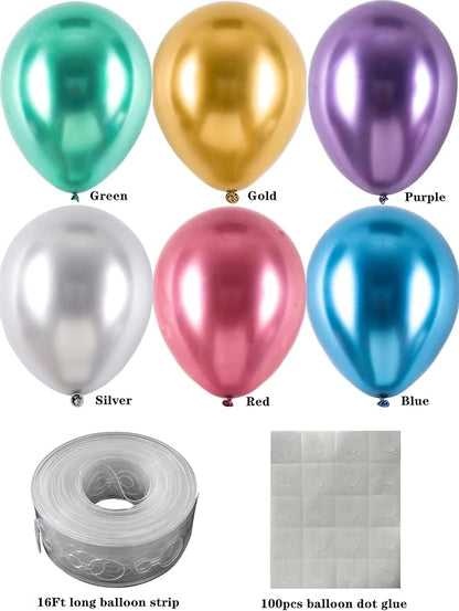 100 Pack 12 Inch Bright Chrome Metallic Latex Helium Birthday Balloons | Perfect - Image 2