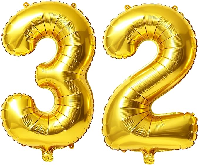 40 Inch Number 32 Balloons for 32nd Birthday Party Decorations, 0-100 Gold by FOBELEC